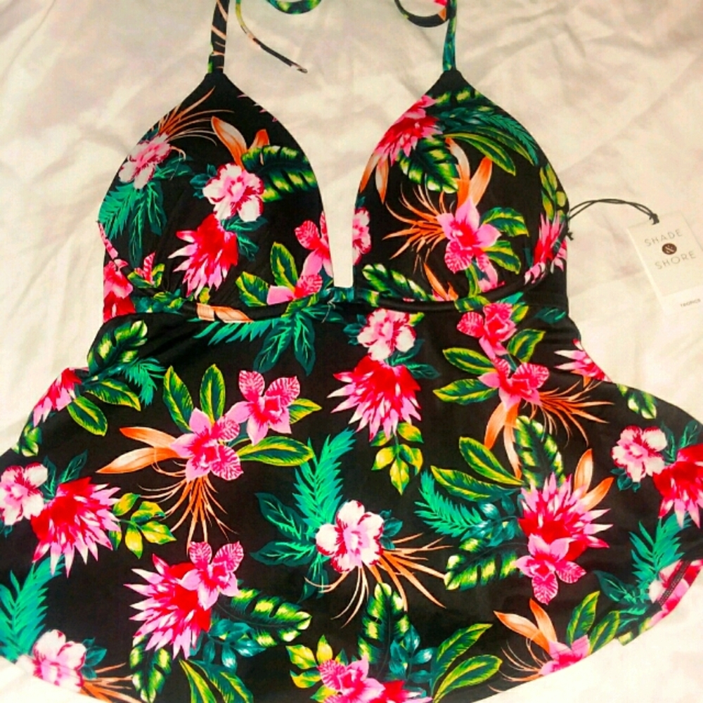 Shade & Shore Tropical Tankini top Push up 34D